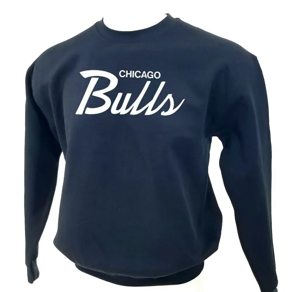 CHICAGO BULLS Double Script Retro Logo BLACK Pullover Crewneck, Sweatshirt 90s - Picture 3 of 5